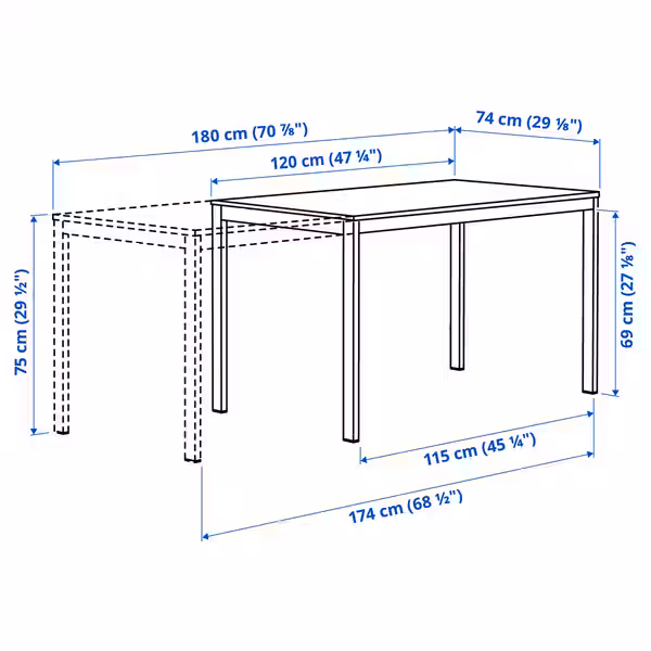 VIHALS / VIHALS Стол и 4 стула - белый/белый 120/180x74 см - фото 5
