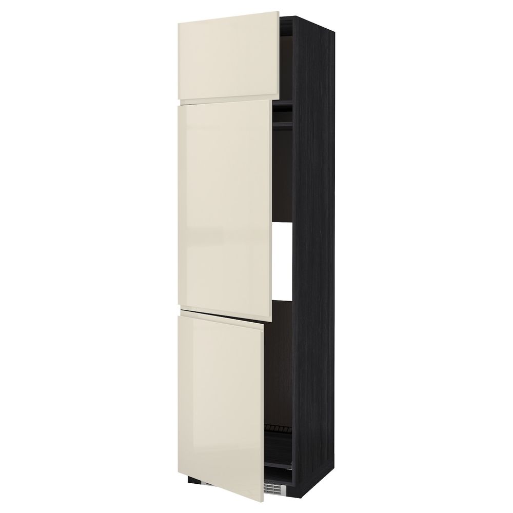 Высокий шкаф для холодильника или морозильника, с 3 дверями, черный, Воксторп глянцевый светло-бежевый 60x60x220 см IKEA МЕТОД - схема-чертеж с размерами