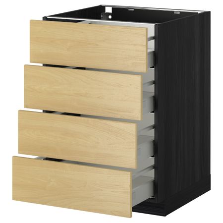 Напольный шкаф 4 фронтальных панели, 4 ящика МЕТОД / МАКСИМЕРА, черный, Тингсрид береза