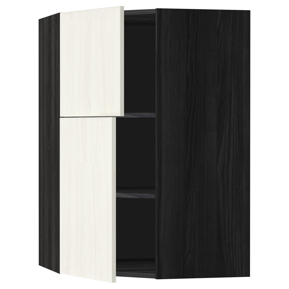 Угловой навесной шкаф + полки, 2 дверцы МЕТОД, черный, Росдаль белый (68x100 см) - схема-чертеж с размерами