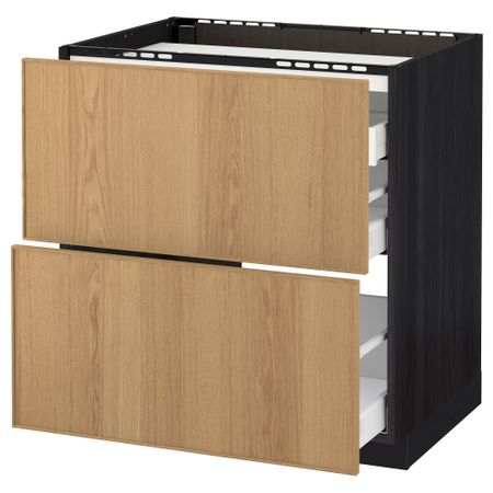 Напольный шкаф, 2 фронтальных панели, 3 ящика МЕТОД / МАКСИМЕРА, черный, Экестад дуб
