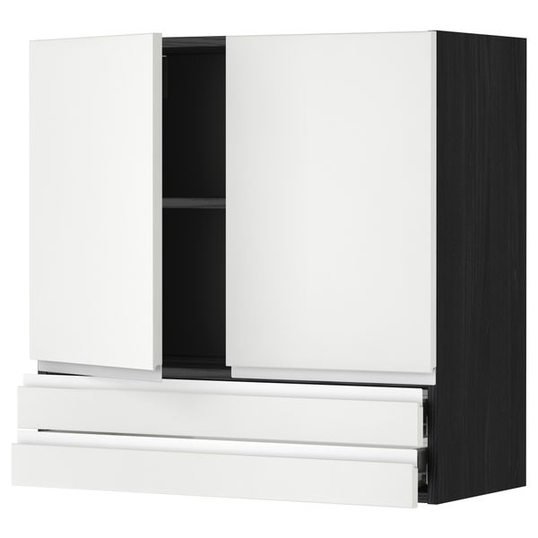 Навесной шкаф, 2 дверцы, 2 ящика МЕТОД / ФОРВАРА, черный, Нодста белый - фото 1