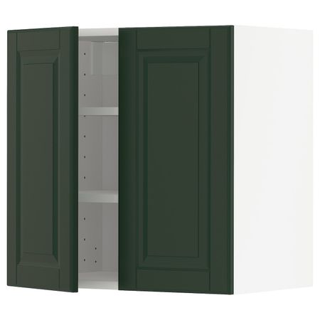 Навесной шкаф с полками/2дверцы, белый/Будбин темно-зеленый 60x60 см IKEA METOD МЕТОД 894.462.48