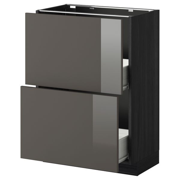 Напольный шкаф с 2 ящиками МЕТОД / ФОРВАРА, черный, Рингульт серый - схема-чертеж с размерами