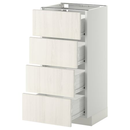 Напольный шкаф 4 фронтальных панели, 4 ящика МЕТОД / ФОРВАРА, белый, Росдаль белый