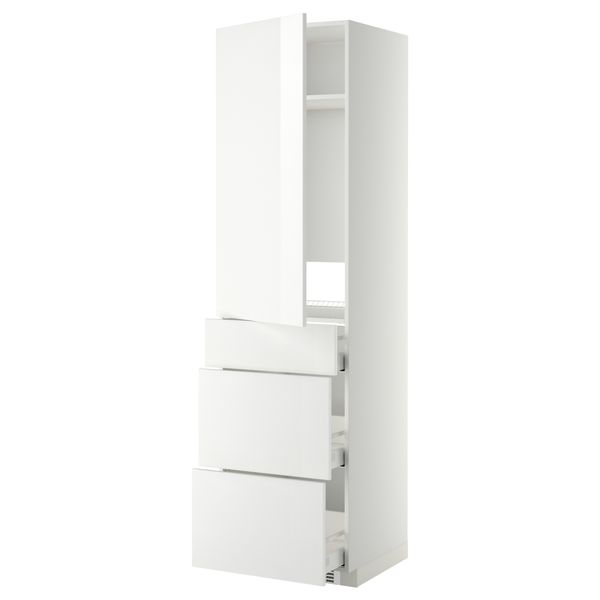 Высокий шкаф для холодильника, с дверцами, 3 ящика МЕТОД / МАКСИМЕРА, белый, Рингульт белый (60x60x220 см) - фото 1