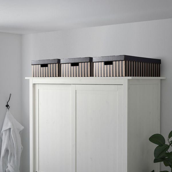 Коробка с крышкой, черный-естественный 56x37x18 см IKEA PINGLA ПИНГЛА 404.302.63 - схема-чертеж с размерами