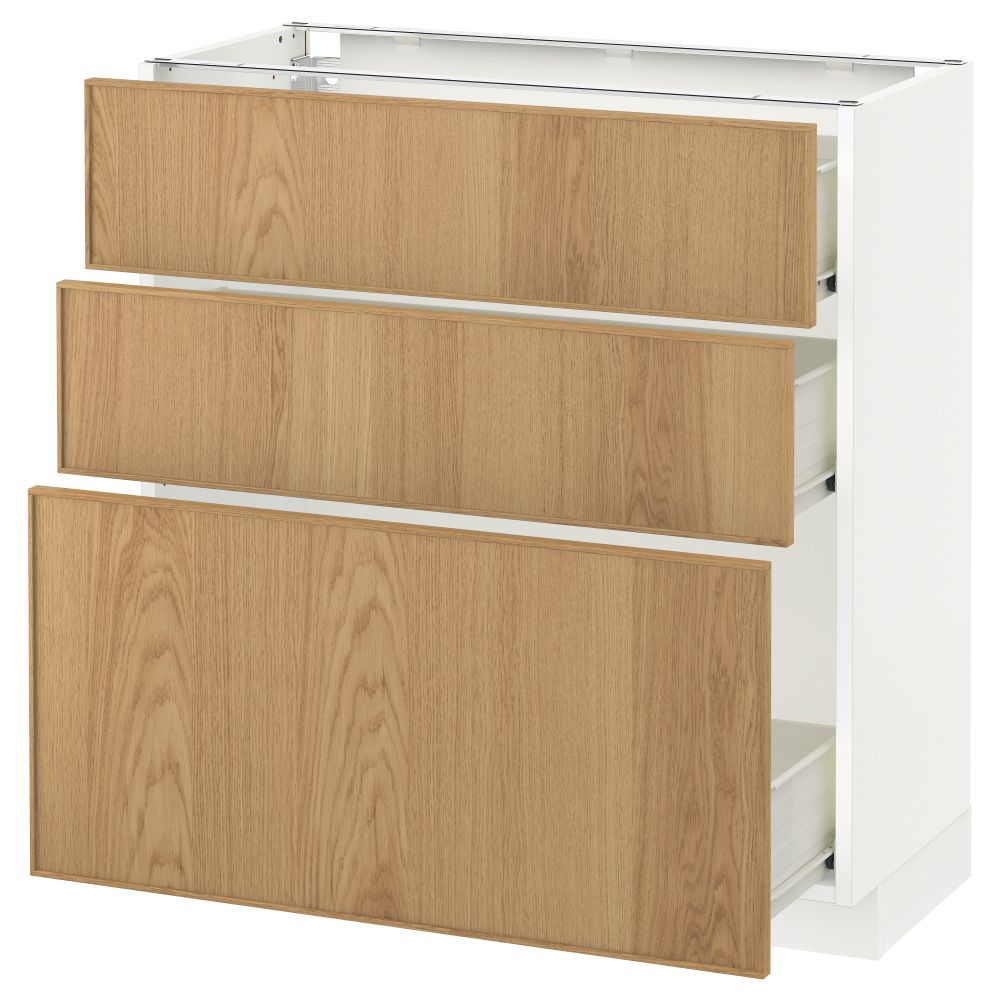 Напольный шкаф с 3 ящиками МЕТОД / ФОРВАРА, белый, Экестад дуб - схема-чертеж с размерами