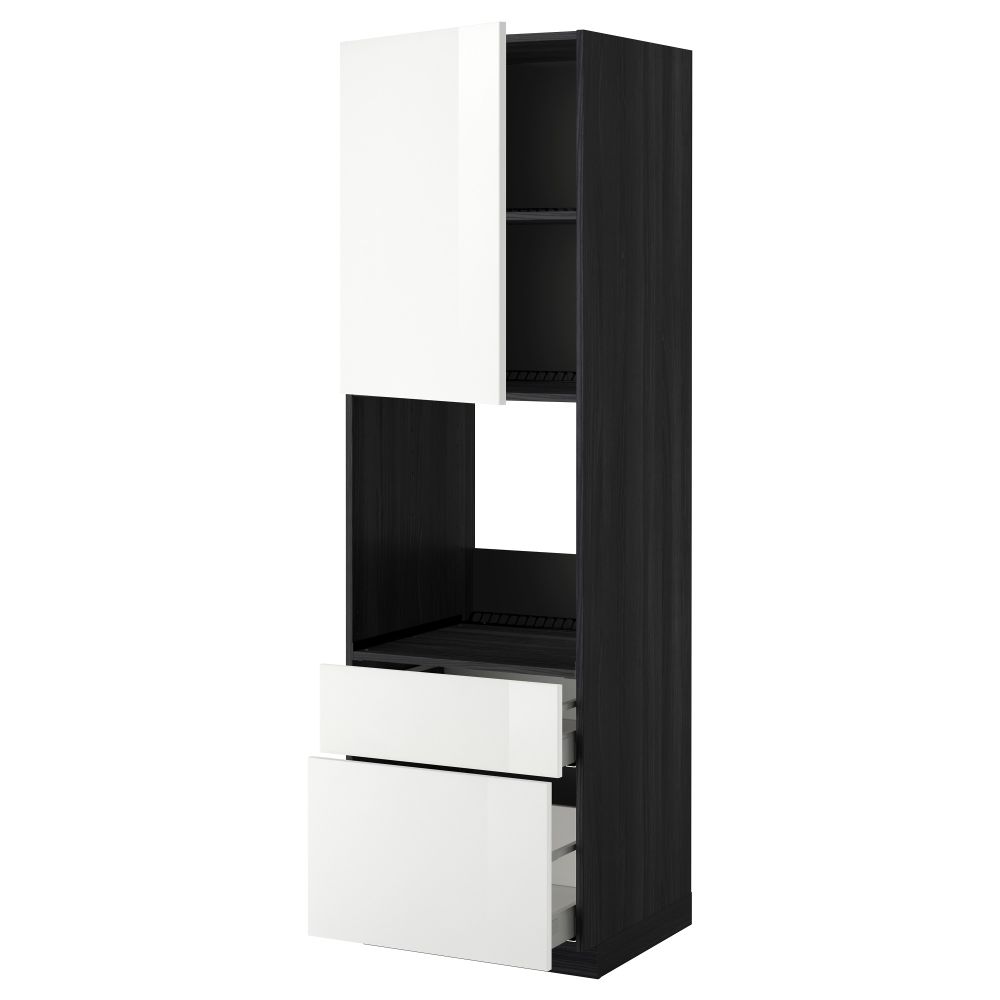 Высокий шкаф для духовки + дверь, 2 ящика МЕТОД / МАКСИМЕРА, черный, Рингульт белый - фото 1