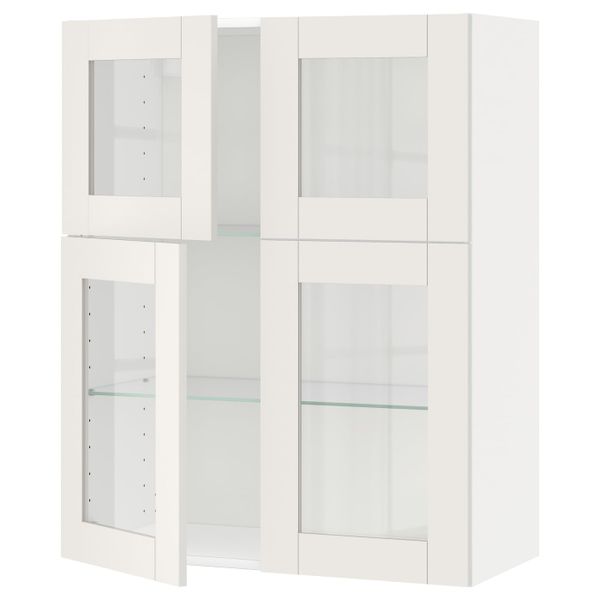 Навесной шкаф с полками, 4 стекло дв, белый/Сэведаль белый 80x100 см IKEA METOD МЕТОД 192.232.46 - фото 1