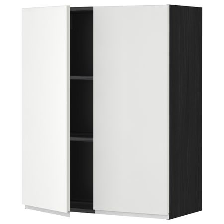 Навесной шкаф с полками, 2 дверцы МЕТОД, черный, Нодста белый