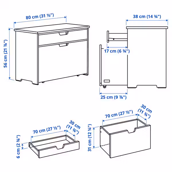 KALLSÖ КАЛЛСЁ Скамья с ящиком - серый 80x38x56 см - схема-чертеж с размерами