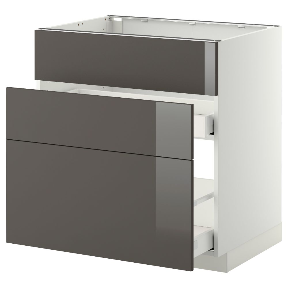 Напольный шкаф под мойку + 3 фронтальных панели, 2 ящика МЕТОД / МАКСИМЕРА, белый, Рингульт серый - схема-чертеж с размерами
