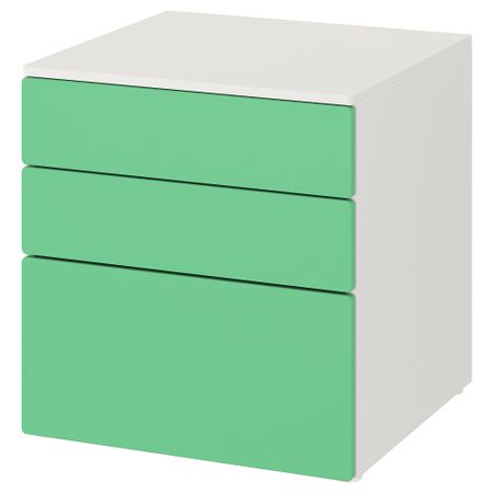 Комод с 3 ящиками, 60x57x63 см, белый, зеленый IKEA PLATSA ПЛАТСАA ПЛАТСА, SMÅSTAD СМОСТАД 893.875.69