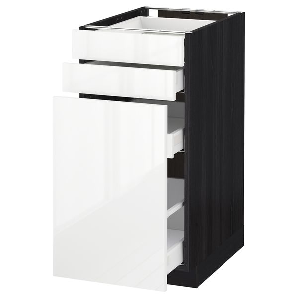 Напольный шкаф с выдвижными модулями, 2 фронтальные панели МЕТОД / МАКСИМЕРА, черный, Рингульт белый - схема-чертеж с размерами