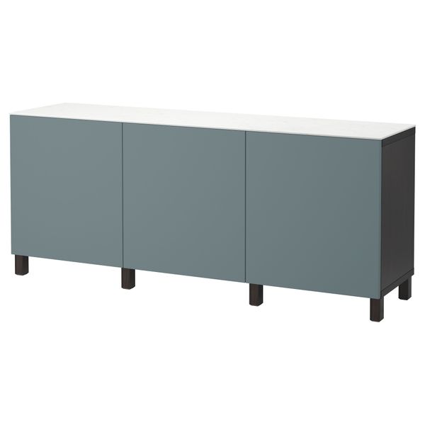 Комбинация для хранения с дверцами БЕСТО, черно-коричневый, Вальвикен серо-бирюзовый (180x42x74 см) - фото 1