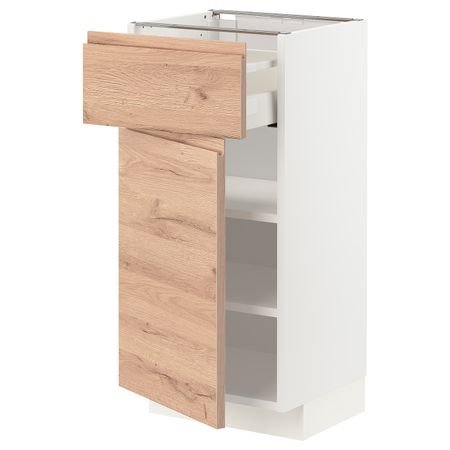 Напольный шкаф с ящиком/дверцей, белый/Воксторп под дуб 40x37 см IKEA METOD МЕТОД / MAXIMERA МАКСИМЕРА 894.142.90