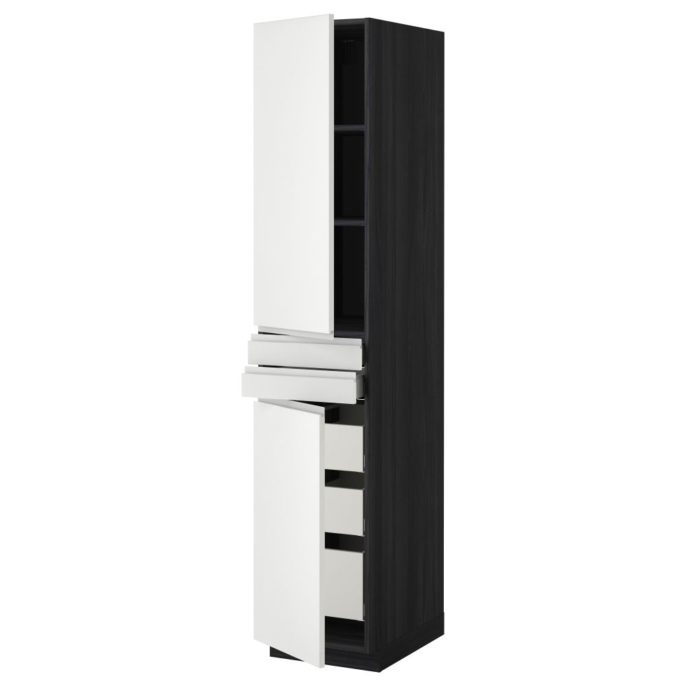 Высокий шкаф + полки, 5 ящиков, 2 дверцы, 2 фронтальных МЕТОД / МАКСИМЕРА, черный, Нодста белый - фото 1
