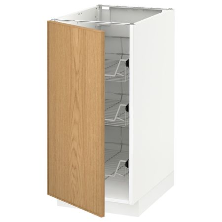 Напольный шкаф с проволочные ящиками, белый/Экестад дуб 40x60 см IKEA METOD МЕТОД 892.255.34