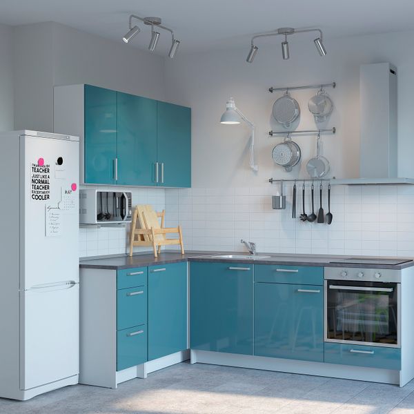 Кухня, глянцевый/синяя бирюза 160x240x220 см IKEA KNOXHULT КНОКСХУЛЬТ 494.243.85 - фото 2