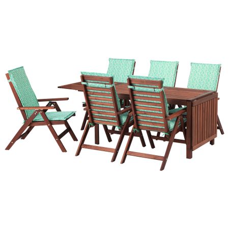 Стол, 6 кресел для сада ЭПЛАРО, коричневая морилка, Нэстон зеленый