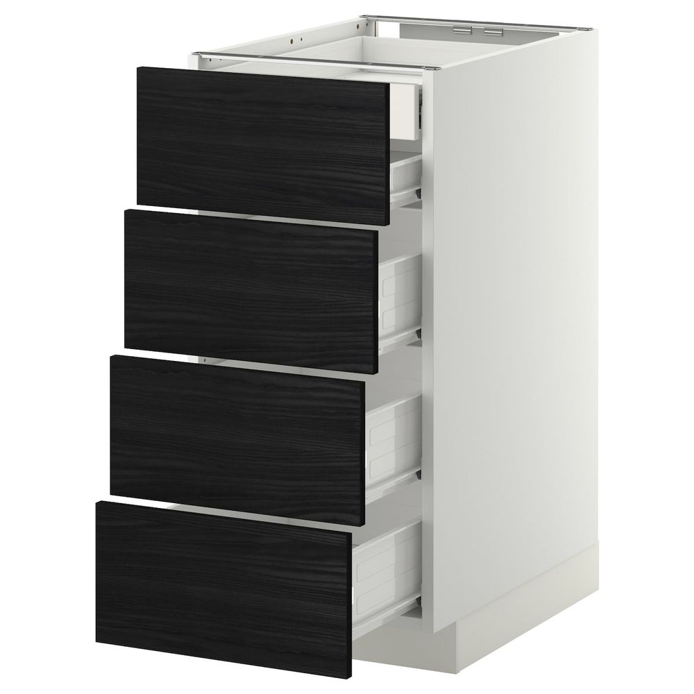 Напольный шкаф 4 фронтальных, 2 низких, 3 средних ящ, белый, Тингсрид черный 40x60 см IKEA МЕТОД / ФОРВАРА 392.672.96 - фото 1