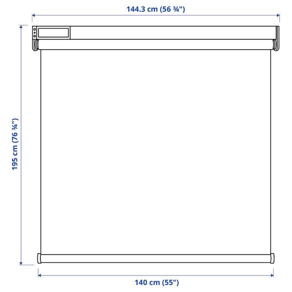 Рулонная штора, беспроводная/с батарейным питанием серый 140x195 см IKEA KADRILJ КАДРИЛЬ 304.081.25 - схема-чертеж с размерами
