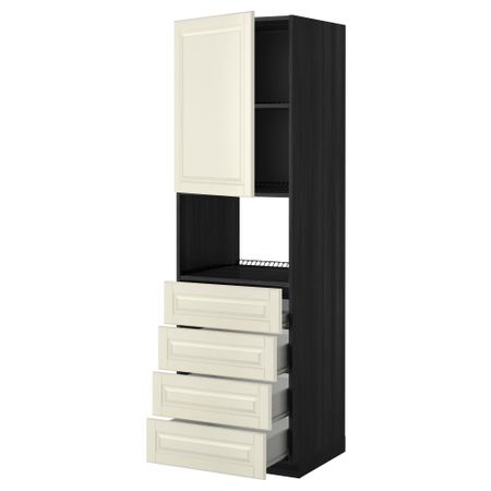 Высокий шкаф для духовки, дверца, 4 ящика МЕТОД / ФОРВАРА, черный, Будбин белый с оттенком