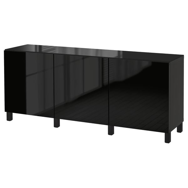 Комбинация для хранения с дверцами БЕСТО, черно-коричневый, Сельсвикен глянцевый/черный (180x40x74 см) - фото 1