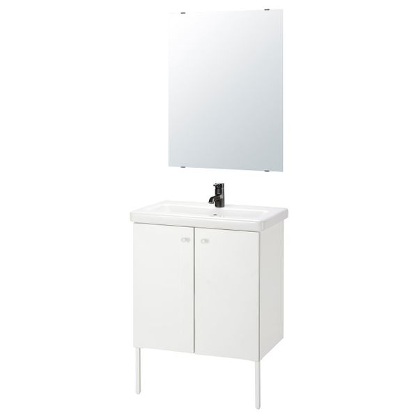 Комплект мебели для ванной,7 предм., белый/Сальен смеситель 64x43x88 см IKEA FISKÅN ФИСКОН / TVÄLLEN ТВЭЛЛЕН 594.308.90 - фото 1