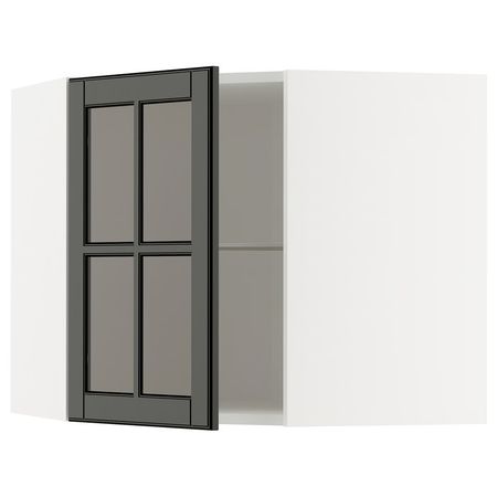 METOD Углов навесн шкаф с полками/сткл дв - белый/Bodbyn чёрный 68x60 см