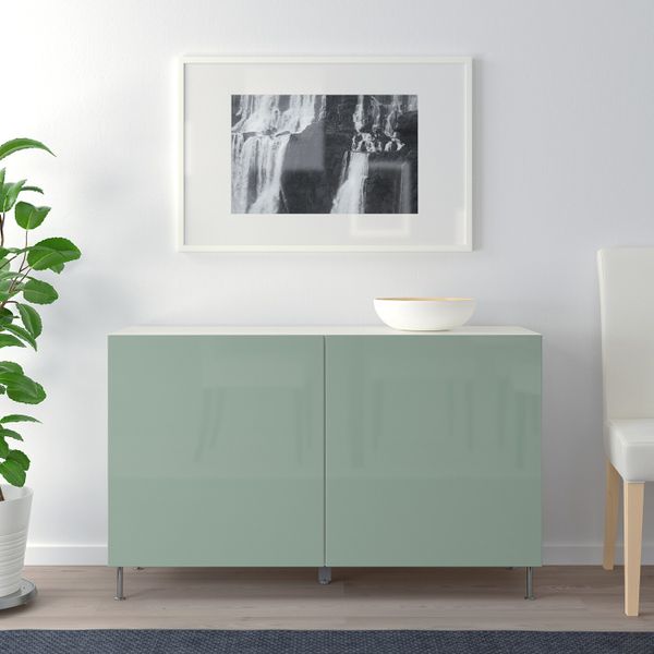 Комбинация для хранения с дверцами, белый, СЕЛЬСВ/СТАЛЛАРП глянцевый/серо-зеленый светлый, 120x40x74 см IKEA БЕСТО 692.669.69 - фото 2