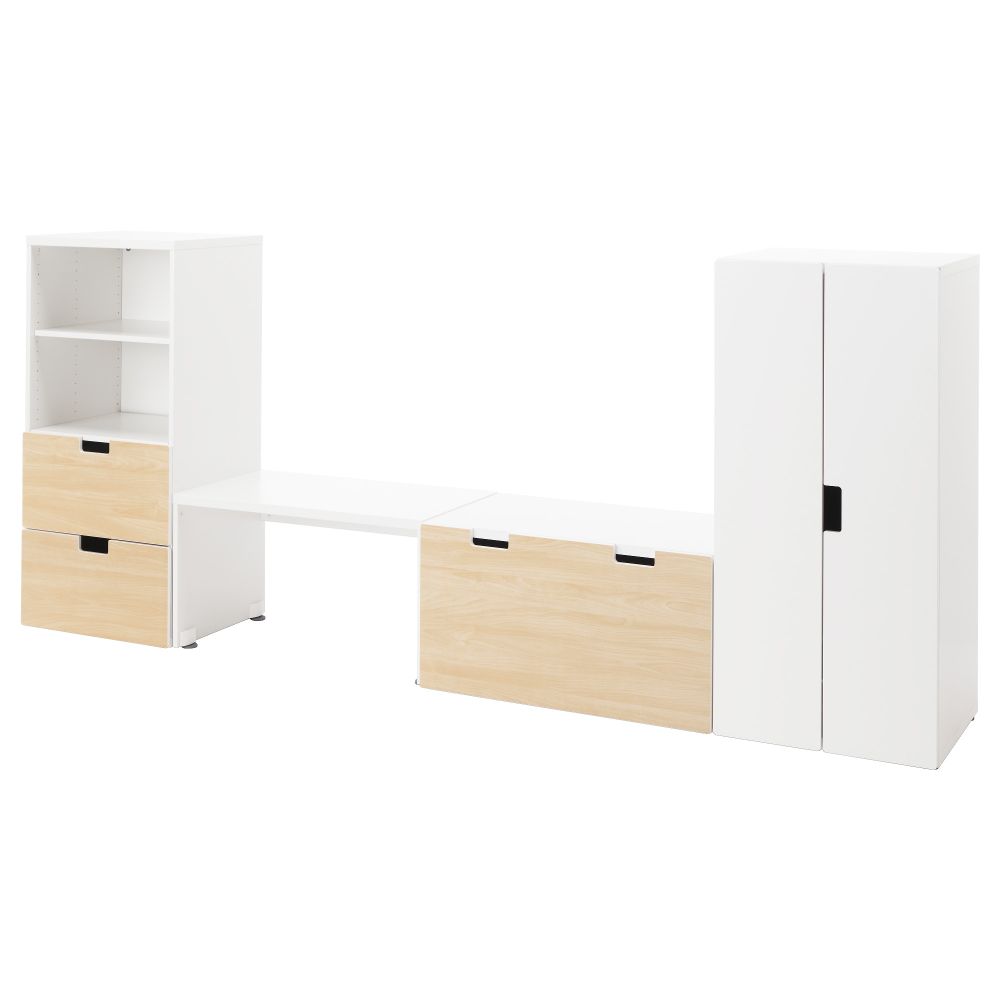 Комбинация для хранения со скамьей СТУВА, белый, береза (300x50x128 см) - фото 1