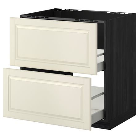 Напольный шкаф под мойку + 2 фронтальных панели, 2 ящика МЕТОД / МАКСИМЕРА, черный, Будбин белый с оттенком