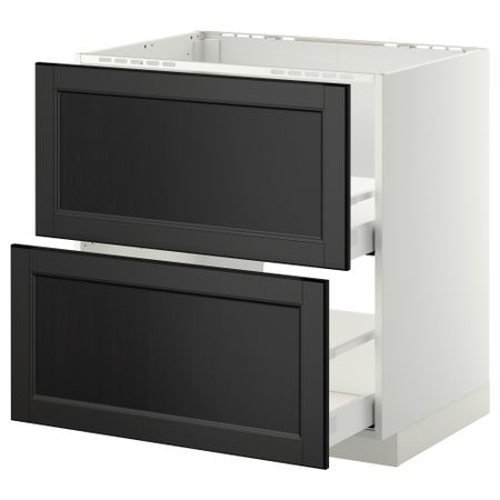 Напольный шкаф под мойку + 2 фронтальных панели, 2 ящика МЕТОД / МАКСИМЕРА, белый, Лаксарби черно-коричневый