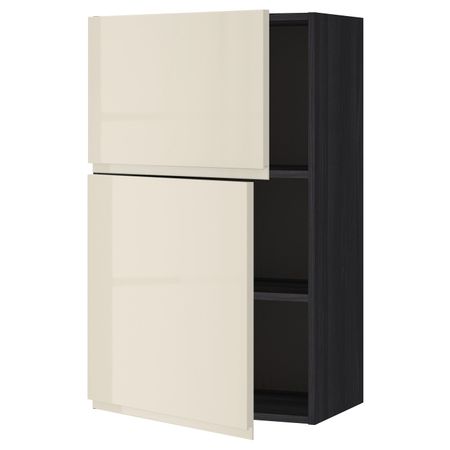 Навесной шкаф с полками/2дверцы, черный, Воксторп глянцевый светло-бежевый 60x100 см IKEA МЕТОД 992.406.85