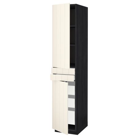 Высокий шкаф + полки, 5 ящиков, 2 дверцы, 2 фронтальных МЕТОД / МАКСИМЕРА, черный, Хитарп белый с оттенком