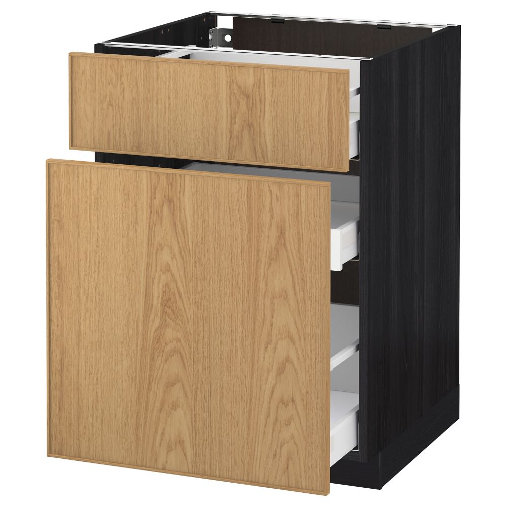Напольный шкаф, выдвижной секцией, ящик МЕТОД / МАКСИМЕРА, черный, Экестад дуб - схема-чертеж с размерами
