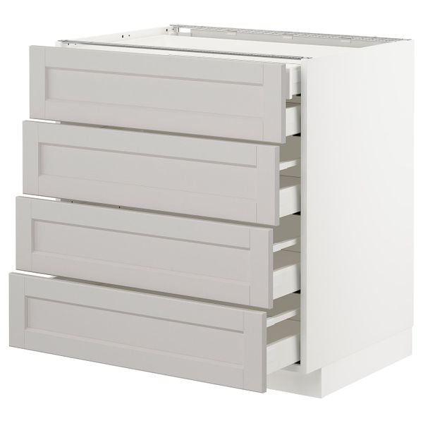 Напольный шкаф 4 фронтальных, 2 низких, 3 средних ящ, белый/Лерхюттан светло-серый 80x60 см IKEA METOD МЕТОД / MAXIMERA - схема-чертеж с размерами