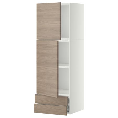 Навесной шкаф, 2 дверцы, 2 ящика МЕТОД / ФОРВАРА, белый, Брокхульт светло-серый