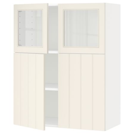 Навесной шкаф, полки, 2 двери, 2 стеклянные дверцы МЕТОД, белый, Хитарп белый с оттенком (80x100 см)