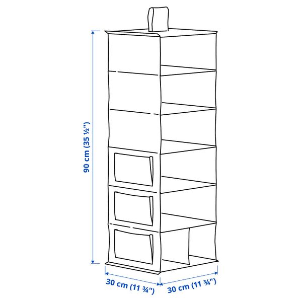 Подвесной модуль,7отделений, серый/с рисунком 30x30x90 см IKEA BLÄDDRARE БЛЭДДРАРЕ 604.744.06 - схема-чертеж с размерами