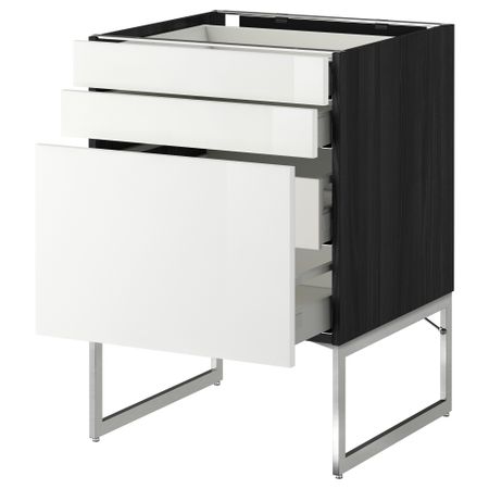 Напольный шкаф 3 фронтальных панели, 2 нижних, 2 средних ящика МЕТОД / МАКСИМЕРА, черный, Рингульт белый
