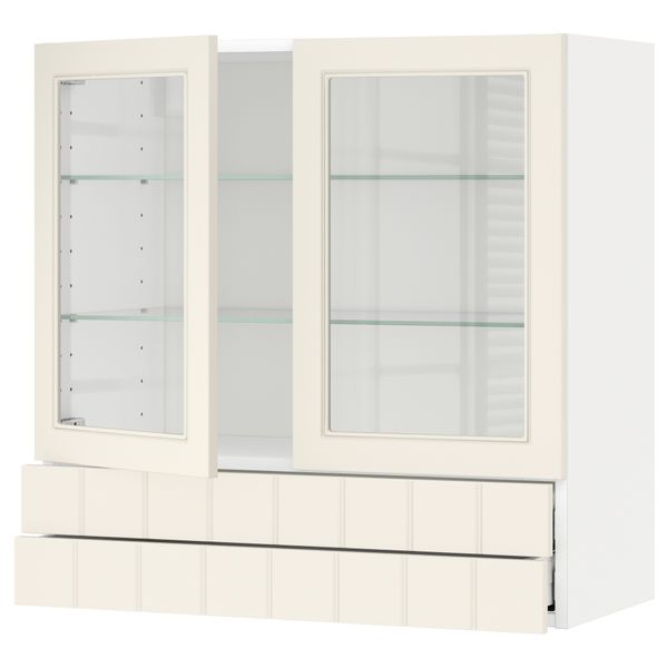Навесной шкаф, 2 стеклянные дверцы, 2 ящика МЕТОД / МАКСИМЕРА, белый, Хитарп белый с оттенком - схема-чертеж с размерами