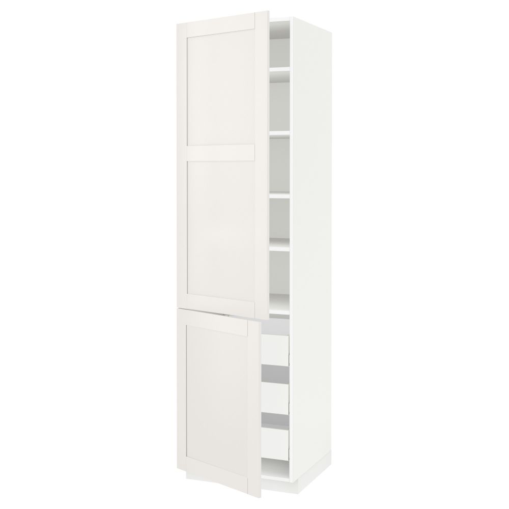 Высокий шкаф + полки, 3 ящика, 2 дверцы МЕТОД / МАКСИМЕРА, белый, Сэведаль белый - схема-чертеж с размерами