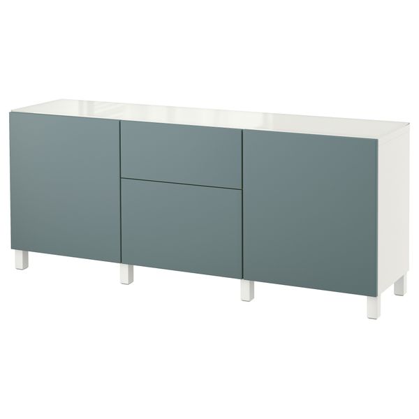 Комбинация для хранения с дверцами, ящиками БЕСТО, белый, Вальвикен серо-бирюзовый (180x40x74 см) - фото 1