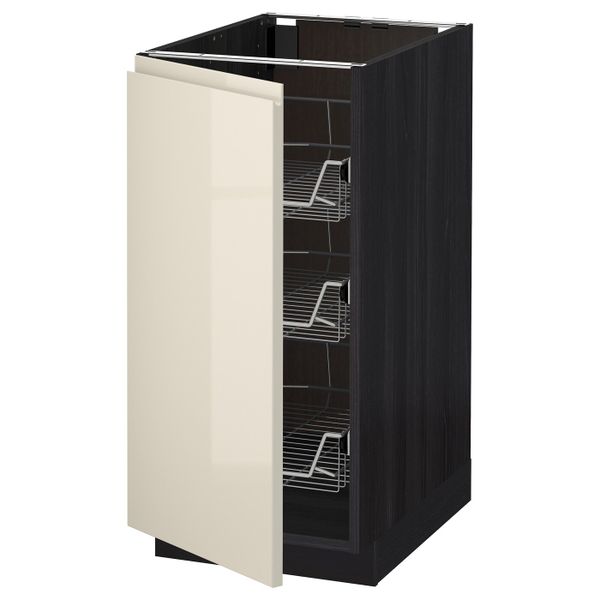 Напольный шкаф с проволочные ящиками, черный, Воксторп глянцевый светло-бежевый 40x60 см IKEA МЕТОД 292.245.61 - схема-чертеж с размерами