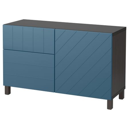 Комбинация для хранения с дверцами, ящиками БЕСТО, черно-коричневый, Халлставик темно-синий (120x40x74 см)