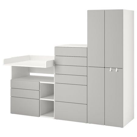 Комбинация для хранения, белый серый/с пеленальным столиком 210x79x180 см IKEA SMÅSTAD СМОСТАД / OPPHUS ОПХУС 093.959.69
