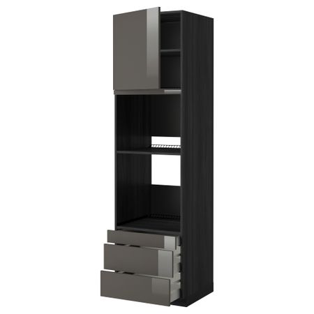 Высокий шкаф для духовки комбинированный, духовка + дверца, 3 ящика МЕТОД / МАКСИМЕРА, черный, Рингульт серый